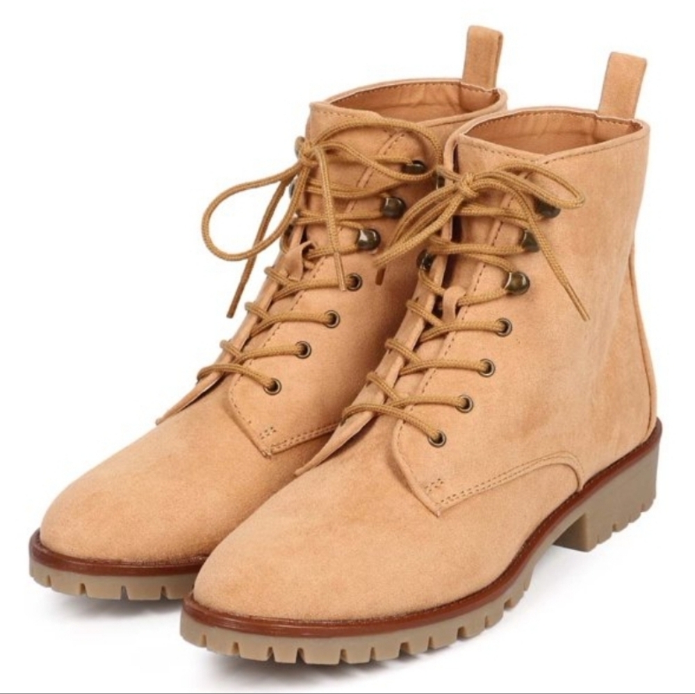 Qupid Tan Lace-Up Women's Boots